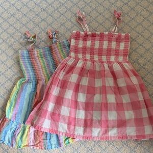 2 GAP Pink Checkered and Rainbow Kids Dresses